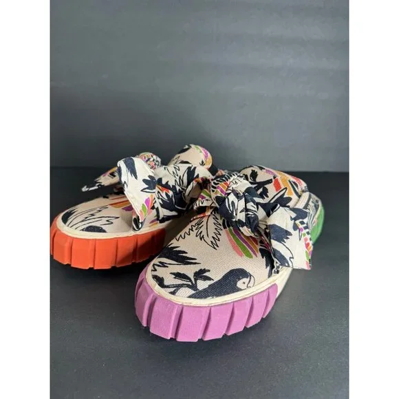 Farm Rio Bananatic Platform Mule Canvas Sneaker Bow Tie EU 38.5 US 7.5 New - Picture 2 of 7